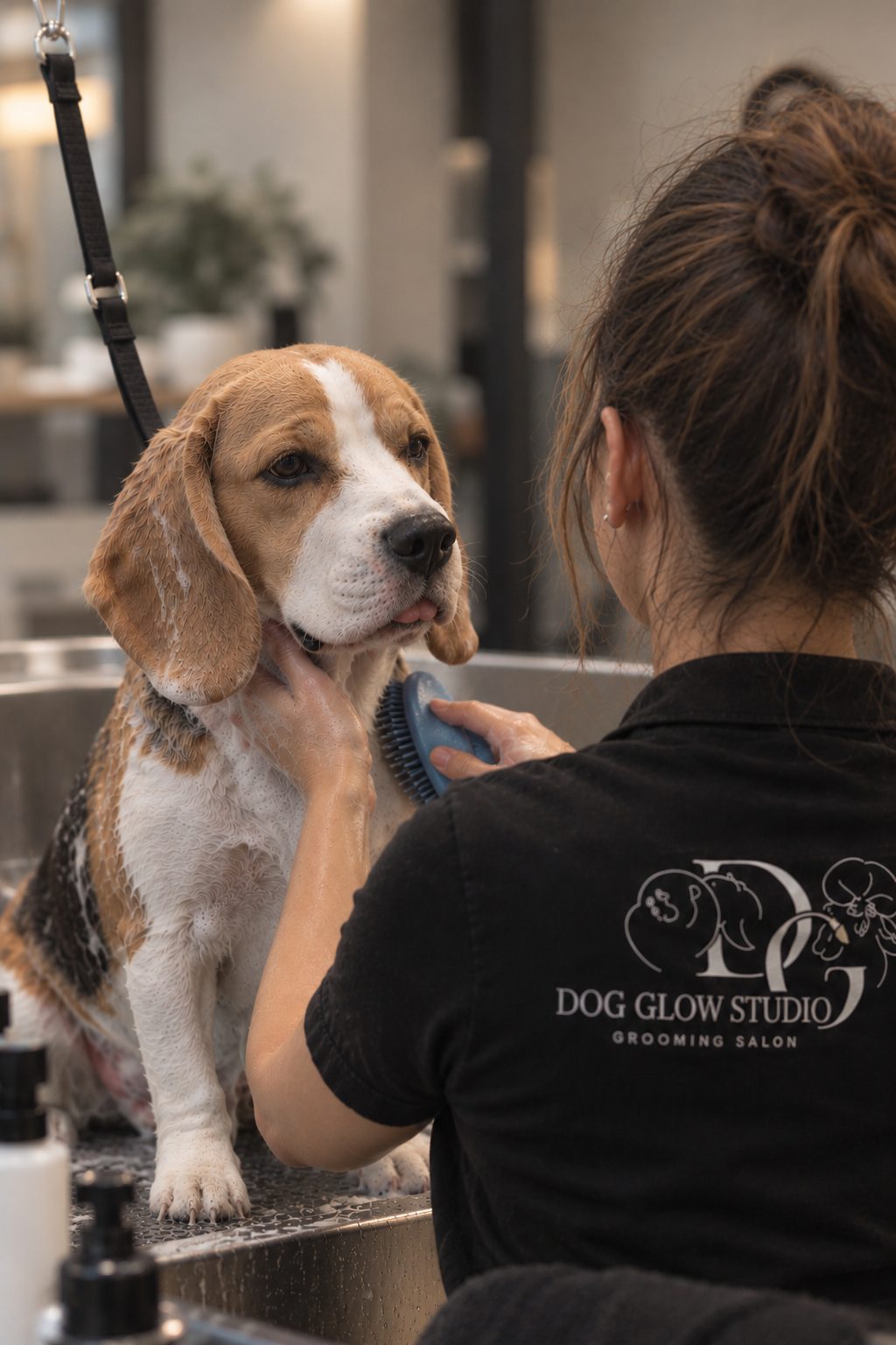 Atención cercana a un perro en el estudio de Dog Glow Studio